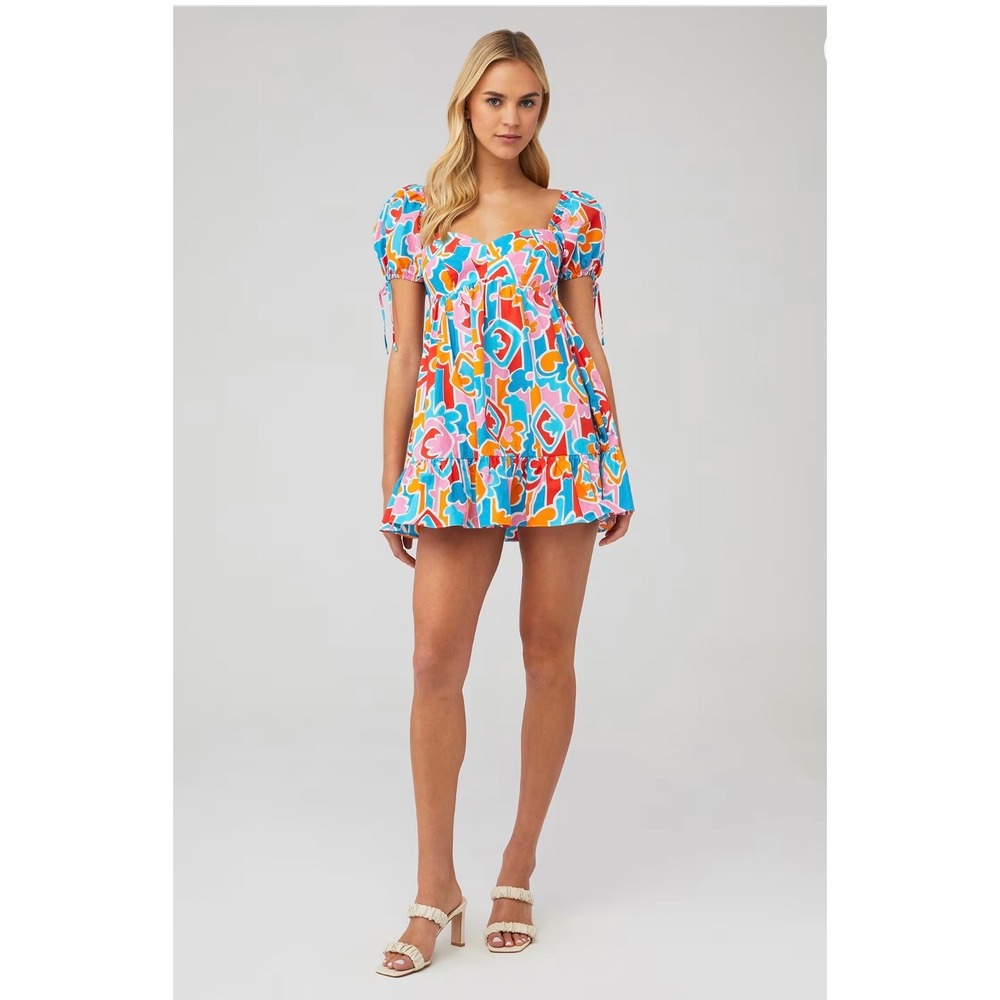 Amanda Uprichard Sicily Mini Dress Abstract Floral Puff Sleeve Miami Small NWT